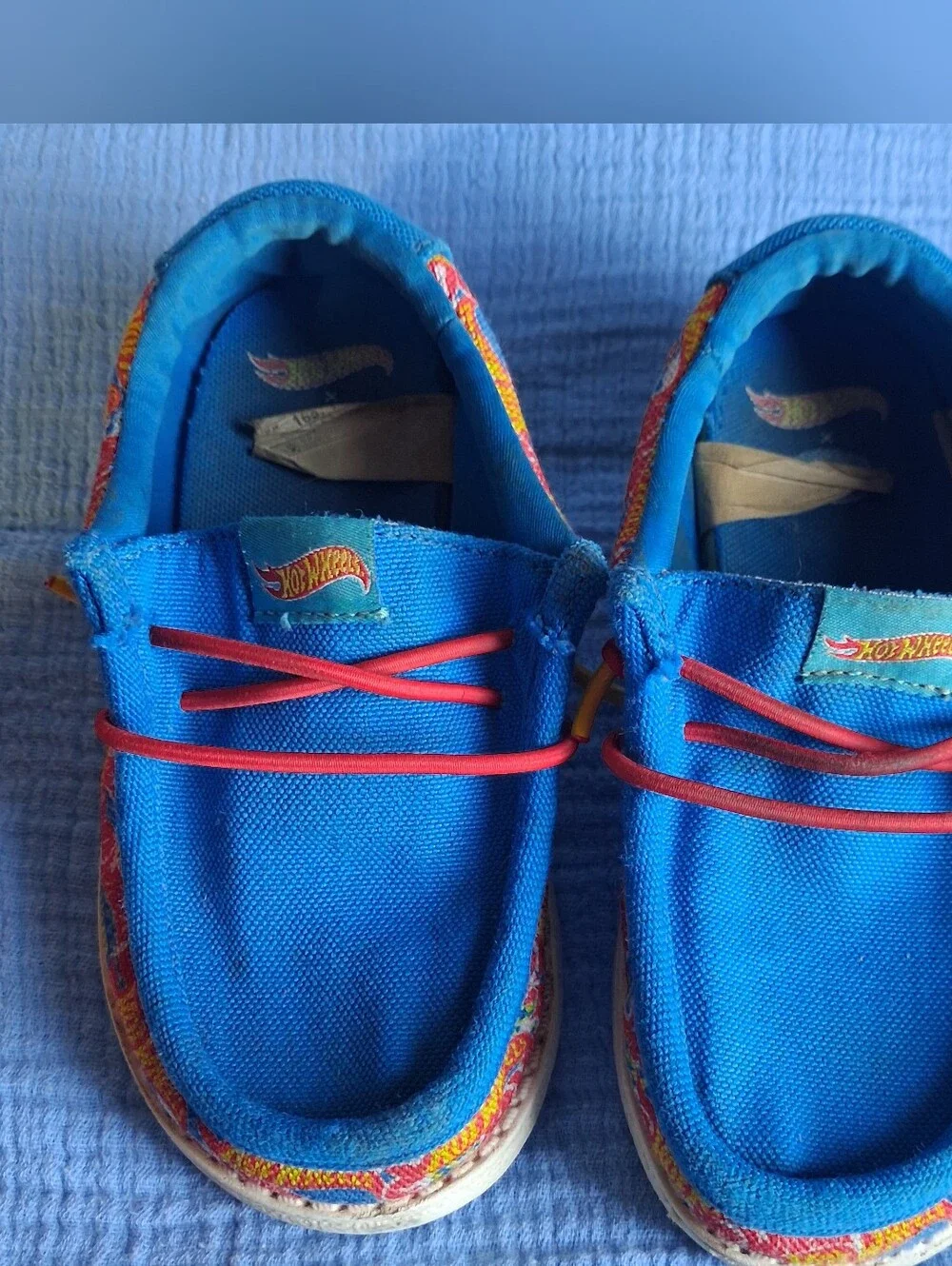 Hey Dude Hot Wheels Kids Slip-Ons with Red Elastic Laces